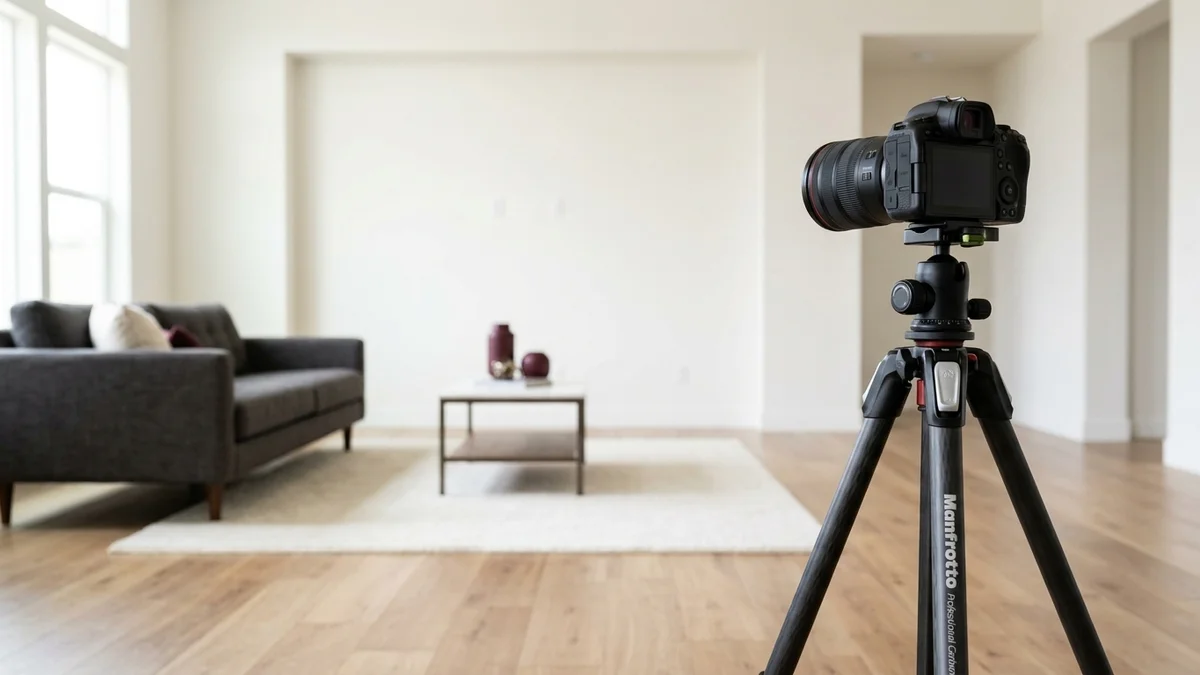 A well-staged living room ready for listing photography before a downsizing sale